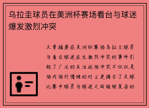 乌拉圭球员在美洲杯赛场看台与球迷爆发激烈冲突 乌拉圭球员在美洲杯赛场看台与球迷爆发激烈冲突